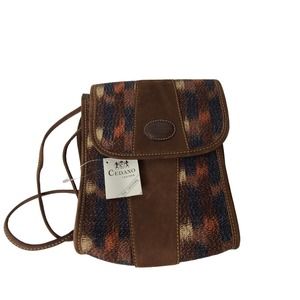 Cedano Brown‎ Nubuck Leather/Fabric Crossbody Shoulder Purse New W Tags Boho